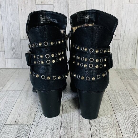 Cloudwalkers Westside Ankle Boots 7W Biker Western Strappy Stud Rhinestone Zip - Picture 4 of 16